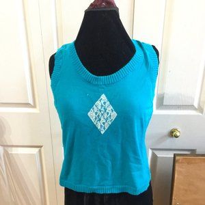 Vintage stretchy Pink Poodle XL turq sweater Vest